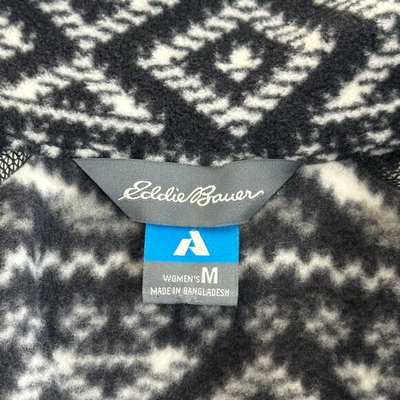 Eddie‎ Bauer Black Nordic Aztec Fleece Quarter Zip Jacket Womens Size Medium M - Picture 8 of 11